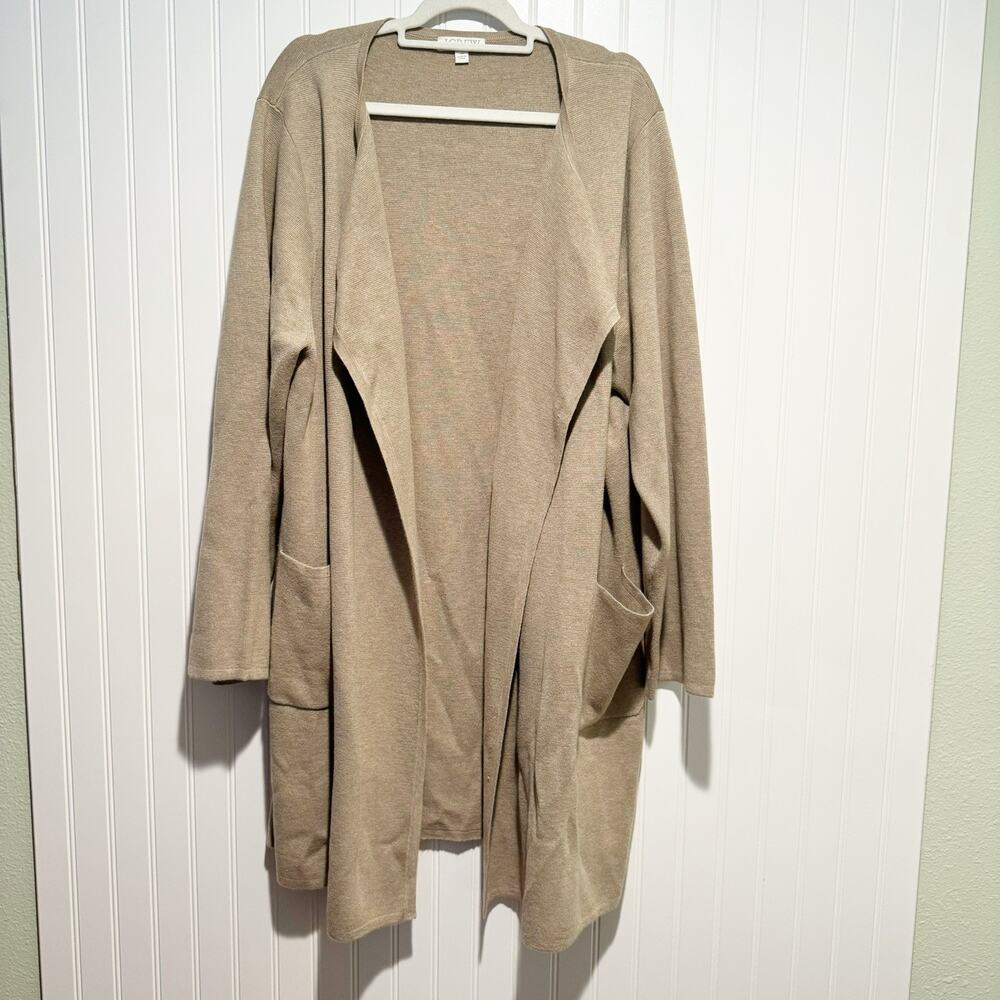 J Crew Beige Juliette Collarless Open Front Cardigan Cotton Wool Plus Size 2X - Picture 2 of 7
